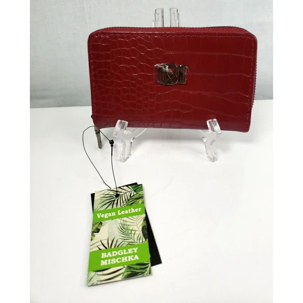 Badgley Mischka Croco Coin Purse Vegan Leather Wine  NWT